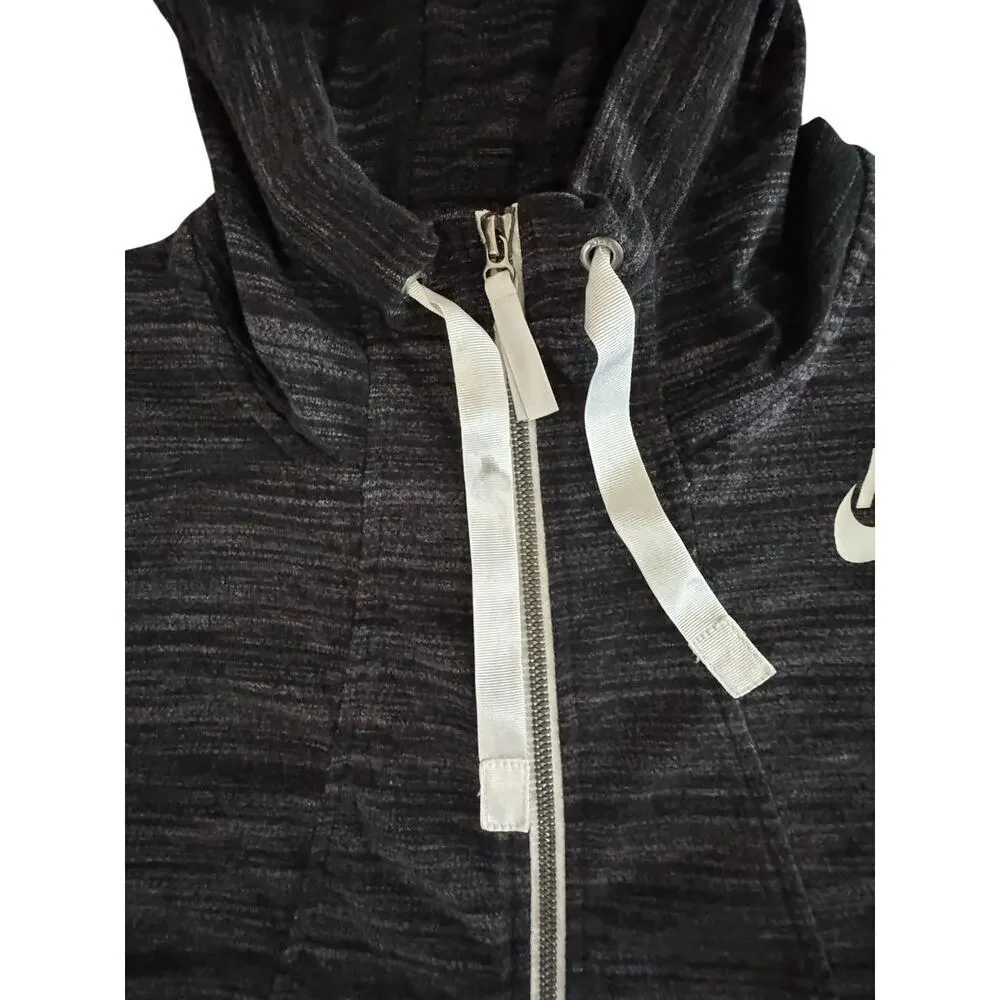 Nike Full Zip Hoodie Sweatshirt‎ Black Heathered Size M Cotton Blend Drawstring